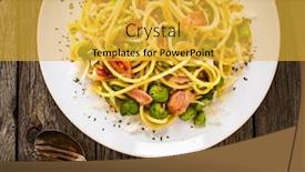  Presentation with broad - Beautiful slide set featuring spaghetti-with-broad-bean-bacon backdrop and a yellow colored foreground