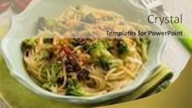  Presentation with grape - Presentation theme enhanced with spaghetti-with-broccoli-dried-grape background and a soft green colored foreground