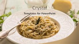  Presentation with almonds - Theme enhanced with spaghetti-with-burrata-mozzarella-herbs background and a lemonade colored foreground