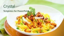  Presentation with cheese plate parmesan cheddar gouda - Presentation with spaghetti with chanterelles parsley and grated parmesan background and a soft green colored foreground