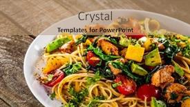  Presentation with mango - Audience pleasing presentation theme consisting of spaghetti with chicken meat avocado mango and cherry tomatoes backdrop and a coral colored foreground