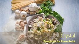  Presentation with clam - PPT theme with spaghetti with clam parsley and garlic background and a coral colored foreground
