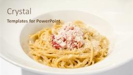  Presentation with white cheese - Slides with spaghetti-with-crab-meat background and a  colored foreground