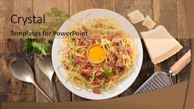  Presentation with spaghetti - Slides featuring spaghetti with egg bacon background and a coral colored foreground