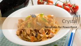  Presentation with eggplant - Cool new slide set with spaghetti-with-fresh-salmon-tomatoes backdrop and a yellow colored foreground