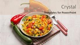  Presentation with capsicum - Colorful PPT theme enhanced with spaghetti with fresh tomatoes capsicum backdrop and a lemonade colored foreground