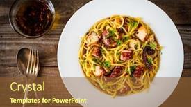  Presentation with octopus - PPT layouts enhanced with spaghetti-with-fried-octopus background and a tawny brown colored foreground