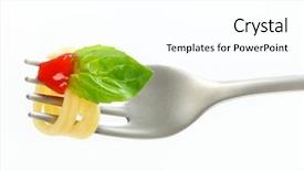  Presentation with ketchup - Cool new PPT theme with spaghetti with ketchup twirled on fork backdrop and a white colored foreground