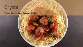  Presentation with meatball - PPT theme featuring spaghetti-with-meatball-and-tomato background and a yellow colored foreground