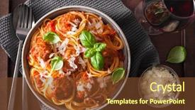  Presentation with spaghetti - Presentation design consisting of spaghetti with meatballs and tomato background and a tawny brown colored foreground