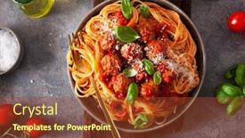  Presentation with pasta - Presentation theme with spaghetti-with-meatballs-and-tomato background and a tawny brown colored foreground