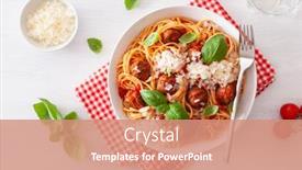  Presentation with pasta sauce - Amazing PPT theme having spaghetti-with-meatballs-and-tomato backdrop and a coral colored foreground