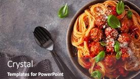  Presentation with pasta sauce - Cool new presentation theme with spaghetti-with-meatballs-and-tomato backdrop and a dark gray colored foreground