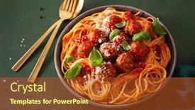  Presentation with pasta sauce - Cool new PPT theme with spaghetti-with-meatballs-and-tomato backdrop and a red colored foreground