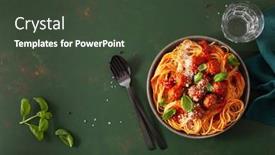  Presentation with pasta sauce - Presentation theme featuring spaghetti-with-meatballs-and-tomato background and a tawny brown colored foreground