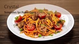  Presentation with spaghetti - Presentation consisting of spaghetti-with-meatballs-in-tomato background and a coral colored foreground