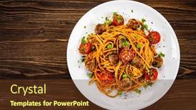  Presentation with spaghetti - PPT layouts having spaghetti-with-meatballs-in-tomato background and a tawny brown colored foreground