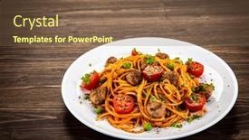  Presentation with spaghetti - Slide deck enhanced with spaghetti-with-meatballs-in-tomato background and a violet colored foreground