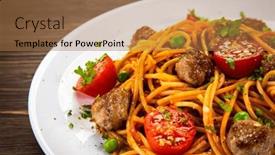  Presentation with spaghetti - PPT theme having spaghetti-with-meatballs-in-tomato background and a coral colored foreground