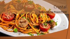  Presentation with spaghetti - Presentation design with spaghetti-with-meatballs-in-tomato background and a coral colored foreground