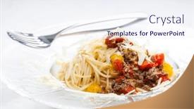  Presentation with spaghetti - Presentation design featuring spaghetti-with-minced-meat background and a sky blue colored foreground