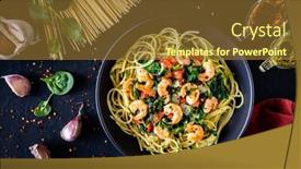  Presentation with spinach - Presentation design featuring spaghetti-with-prawns-and-spinach background and a tawny brown colored foreground