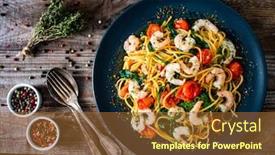  Presentation with spaghetti - Slide set enhanced with spaghetti-with-prawns-and-vegetables background and a tawny brown colored foreground