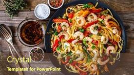  Presentation with spaghetti - Colorful theme enhanced with spaghetti-with-prawns-and-vegetables backdrop and a tawny brown colored foreground