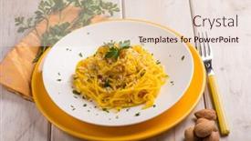  Presentation with almond - Slide deck featuring spaghetti with saffron and almond background and a lemonade colored foreground