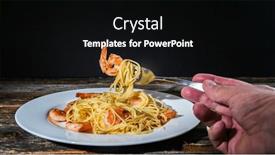  Presentation with shrimps - Presentation design enhanced with spaghetti-with-shrimps-on-fork background and a black colored foreground