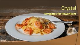  Presentation with shrimps - Presentation design having spaghetti-with-shrimps-on-rustic background and a tawny brown colored foreground