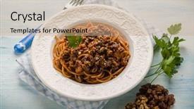  Presentation with dried tomato - Slide set enhanced with spaghetti with tomato nuts and dried grape hungarian recipe background and a coral colored foreground