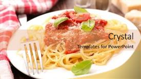  Presentation with spaghetti - Presentation design featuring spaghetti with tomato sauce background and a yellow colored foreground