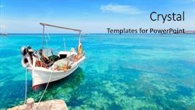  Presentation with fishing boat - Colorful slide deck enhanced with spain - els pujols beach in formentera backdrop and a light blue colored foreground