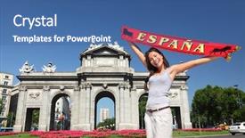  Presentation with tourist - Slide deck featuring spain - madrid tourist holding espana background and a ocean colored foreground