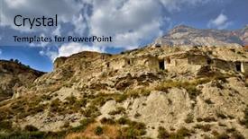  Presentation with caves - Slide deck consisting of spain abandoned houses from 1960 background and a light blue colored foreground