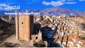  Presentation with spain - Presentation design featuring spain-alcala-de-jucar-scenic and a cobalt blue colored foreground