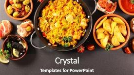  Presentation with tapas - Cool new PPT layouts with spain food assorted tapas mussel backdrop and a tawny brown colored foreground