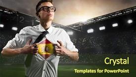  Presentation with football field or soccer field - Audience pleasing presentation theme consisting of spain soccer or football supporter backdrop and a tawny brown colored foreground