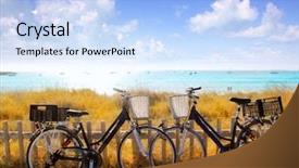  Presentation with bicycles - PPT layouts enhanced with spain travel - bicycles couple parked in formentera background and a light blue colored foreground