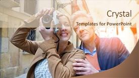  Presentation with quarter - PPT layouts enhanced with spain travel - couple of tourists taking pictures background and a lemonade colored foreground