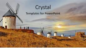  Presentation with old windmill - Beautiful slide deck featuring spain windmills on sunset backdrop and a light gray colored foreground
