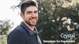  Presentation with man in nature - PPT theme enhanced with spainsh man smiling while hiking background and a  colored foreground