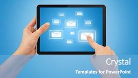  Presentation with spam - Presentation theme enhanced with spam emails - male hand holding a touchpad background and a light blue colored foreground