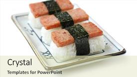  Presentation with spam - Slides consisting of spam musubi rice ball background and a soft green colored foreground