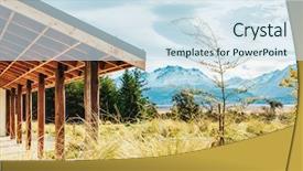  Presentation with new river valley - Presentation theme enhanced with spaniard - alpine hut on hooker valley background and a sky blue colored foreground