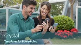  Presentation with man vs woman - Colorful slide deck enhanced with spaniard - caucasian woman and man using backdrop and a ocean colored foreground