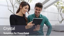  Presentation with pets on computer - Cool new PPT theme with spaniard - couple using tablet computer backdrop and a dark gray colored foreground