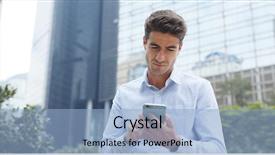  Presentation with mobile use - Slide set consisting of spaniard - man use of mobile phone background and a light blue colored foreground