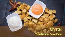  Presentation with tapas - PPT theme consisting of spanich - patatas bravas spanish fried potato background and a tawny brown colored foreground